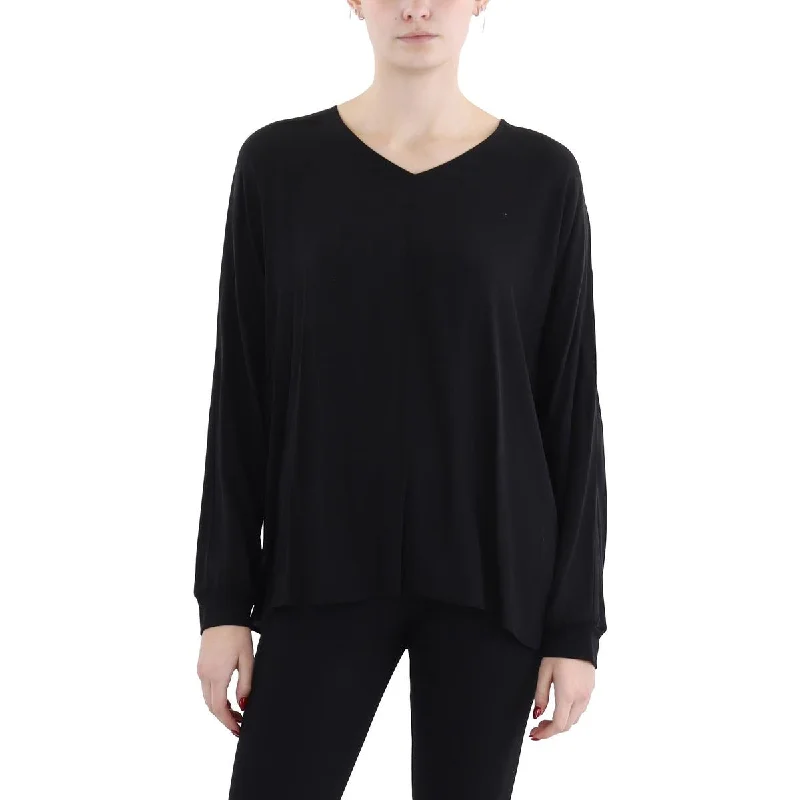 Asymmetrical ShirtsWomens Ribbed Trim Split Hem Blouse