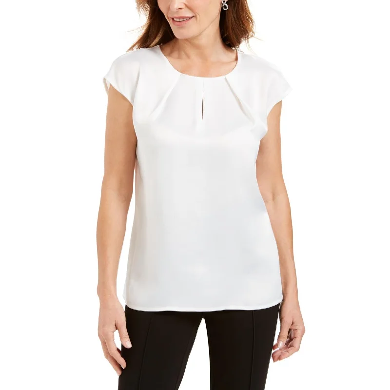 Embellished ShirtsPetites Womens Satin Keyhole Blouse