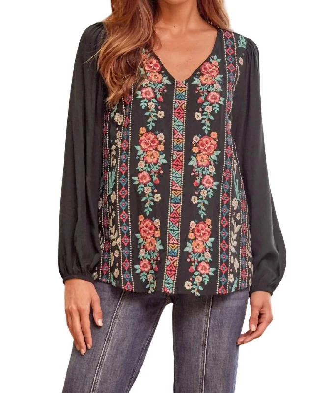 UV-Protection ShirtsFloral Embroidered Blouse In Black