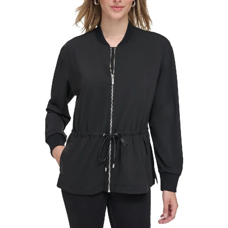 Urban JacketsWomens Drawstring Collarless Shirt Jacket