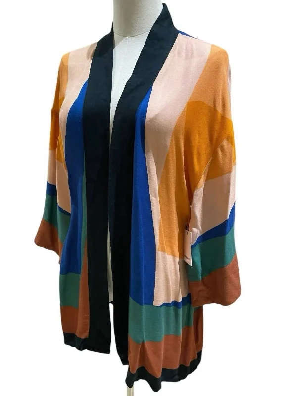 Yoga ShirtsWomen's Josie Open Front Kimono Blouse In Multicolor