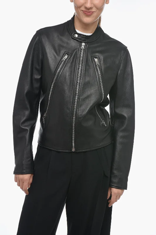 Leather-Paneled JacketsMaison Margiela MM6 Leather Biker Jacket with Zipped Sleeves