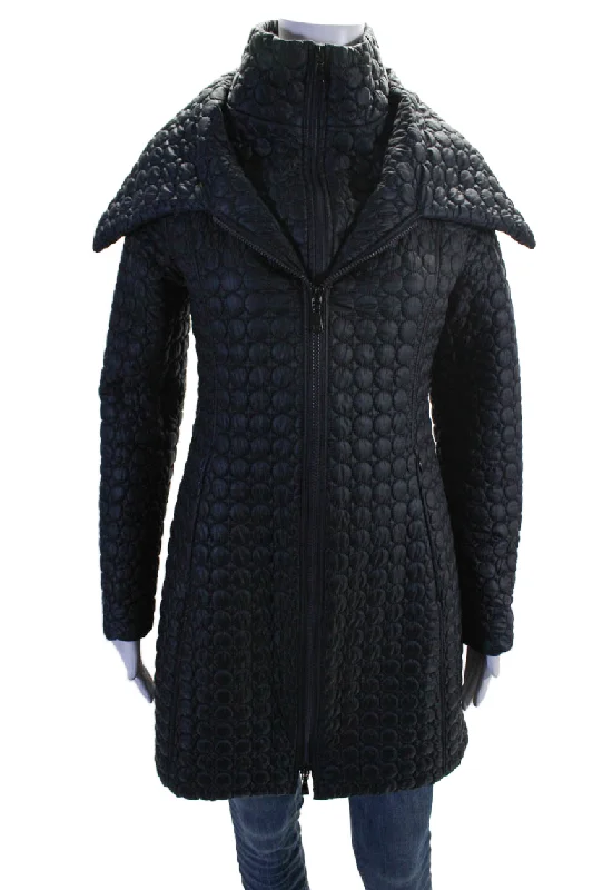 Hip-Hop JacketsDawn Levy Womens Quilted High Neck Zip Up Mid-Length Jacket Navy