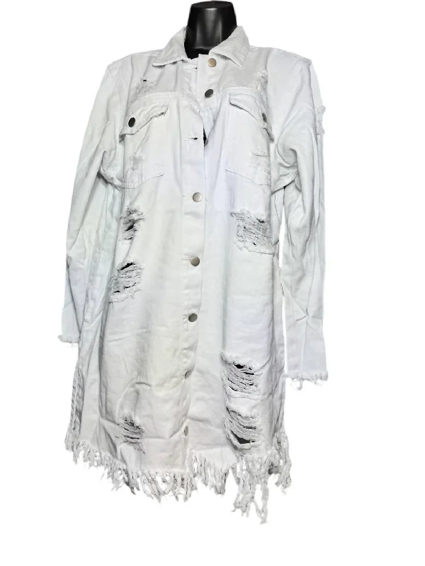 Designer JacketsWomen's Distressed Jean Jacket In White