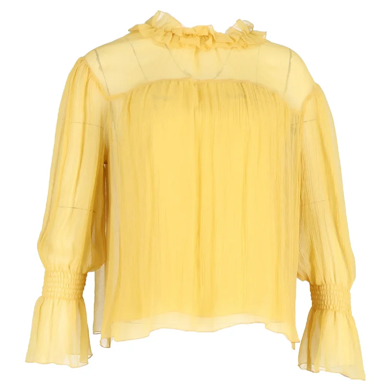 Cycling ShirtsSee by Chloé Shirred Georgette Blouse in Yellow Silk