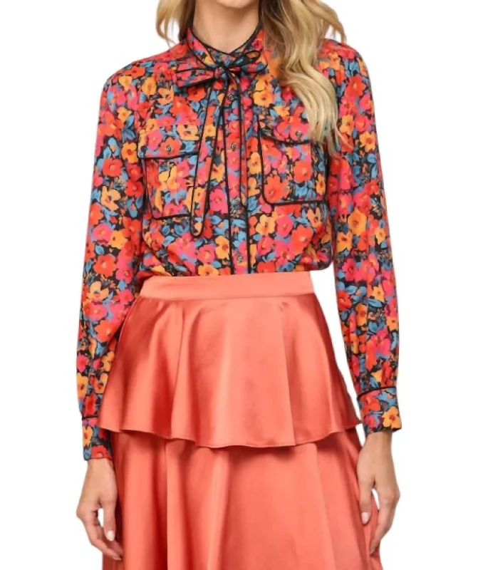 Polka Dot ShirtsBow Tie Blouse In Multi-Colored