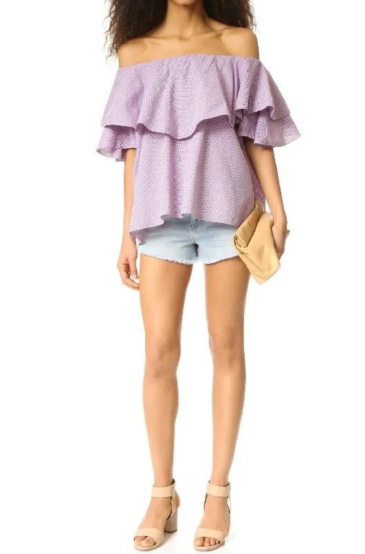 Plush ShirtsRuffle Berry Gingham Print Off The Shoulder Blouse In Purple