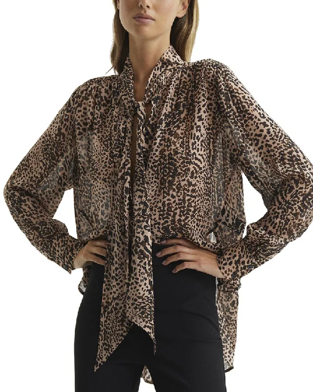 Leather-Paneled ShirtsReiss Tora Animal Print Neck Tie Blouse