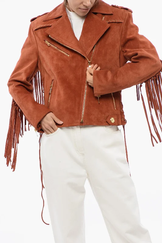 Branded JacketsBalmain Fringed Suede Biker Jacket