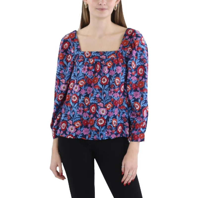 Lace-Up ShirtsWomens Square Neck Floral Blouse