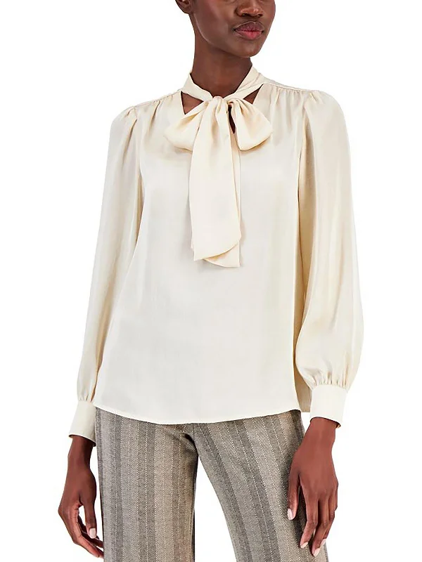 Sheer ShirtsWomens Satin Tie Neck Blouse