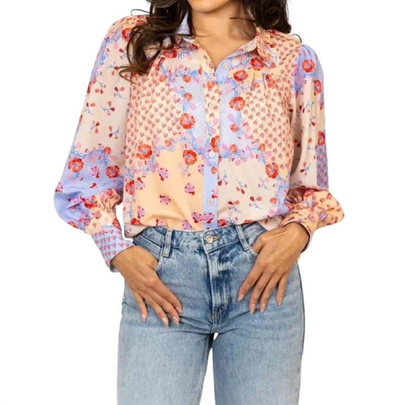 Satin ShirtsVienna Ruffle Collar Blouse In Multi