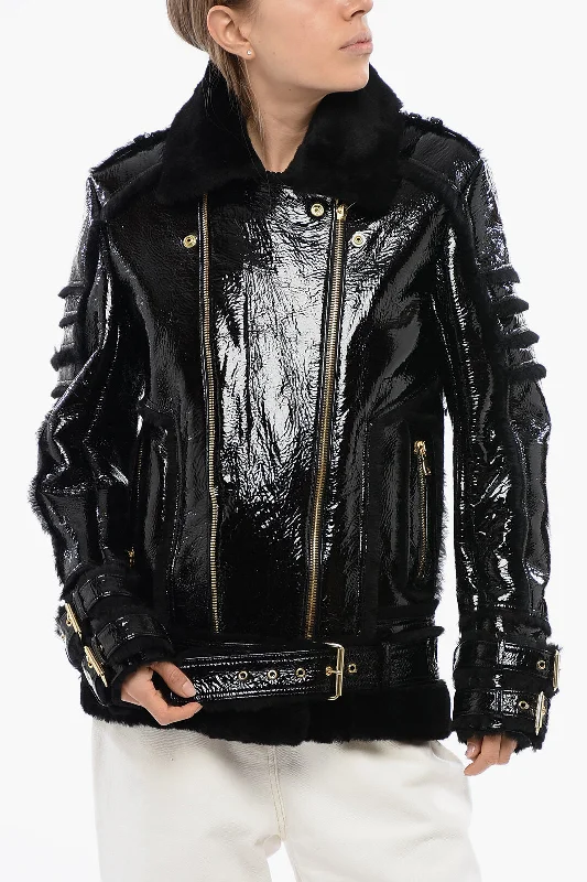 Suede JacketsBalmain Shearling Biker Jacket