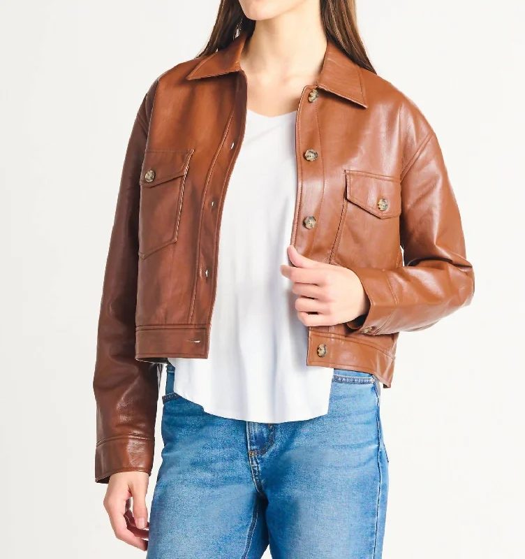 Festival JacketsButton Front Faux Leather Jacket In Brown