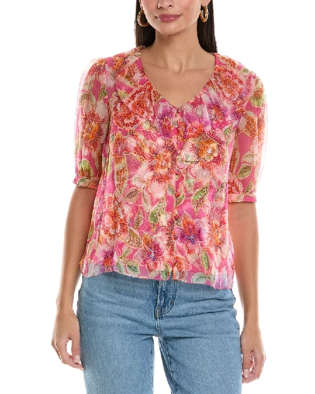 Fringed ShirtsJohnny Was Marcia Ruffle Silk Blouse