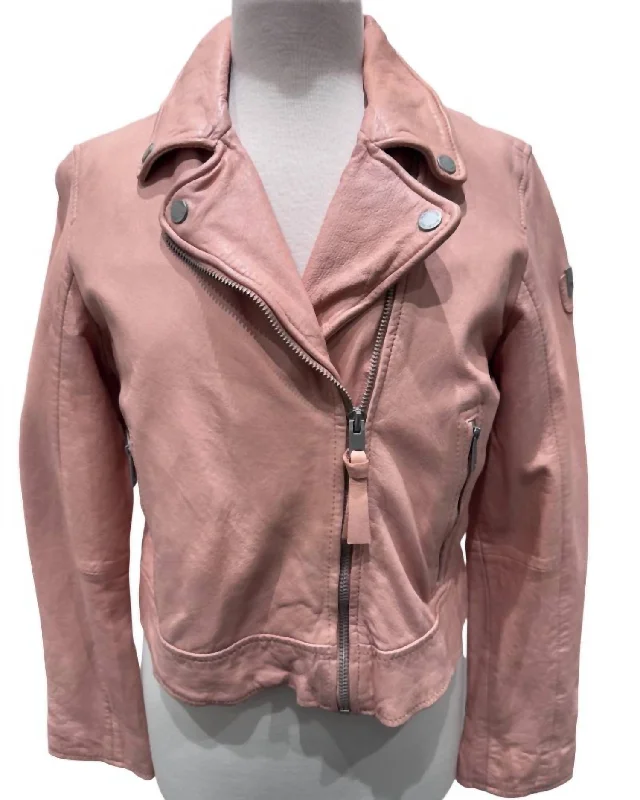 Casual JacketsWomen's Leather Moto Jacket In Peach