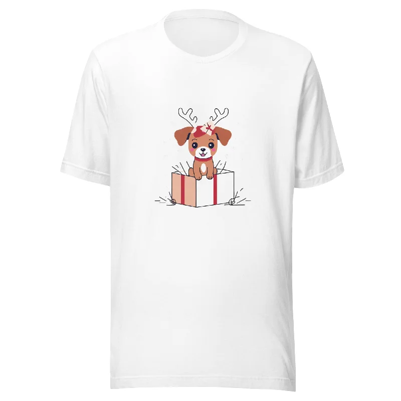 Puppy Surprise Christmas Graphic Women Staple Eco T-ShirtOff-Shoulder T-Shirts