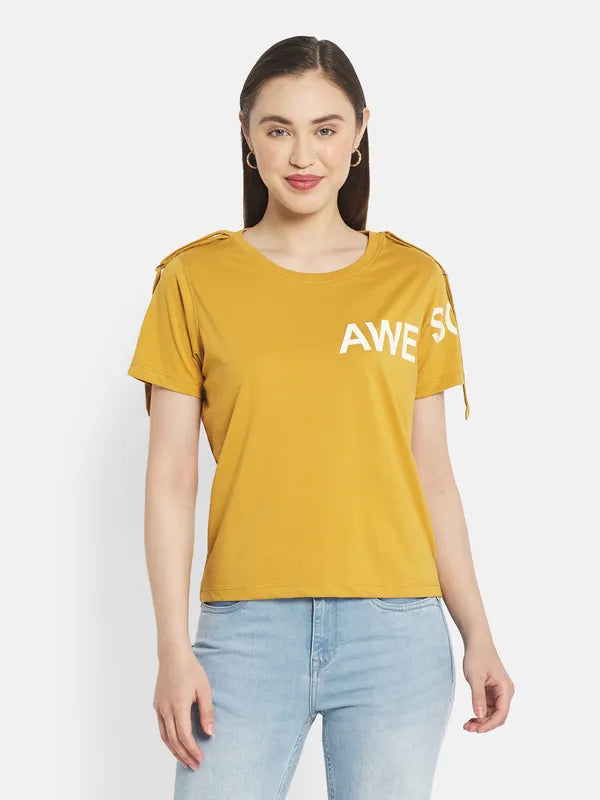 Women Dusty Mustard T-ShirtZippered T-Shirts