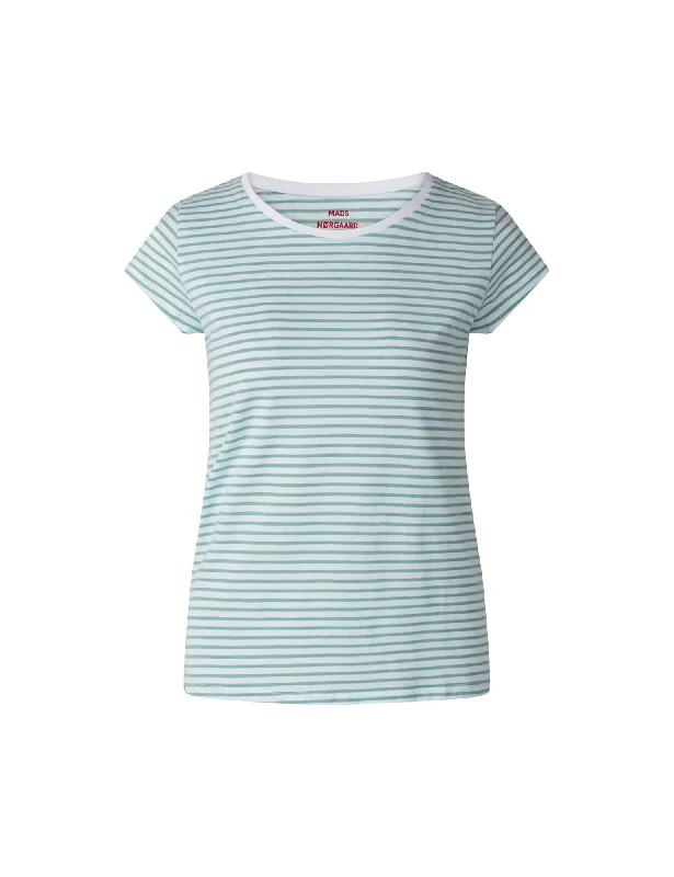 Organic Jersey Stripe Teasy Tee FAV, Créme de Menthe/Brilliant WhitHiking T-Shirts