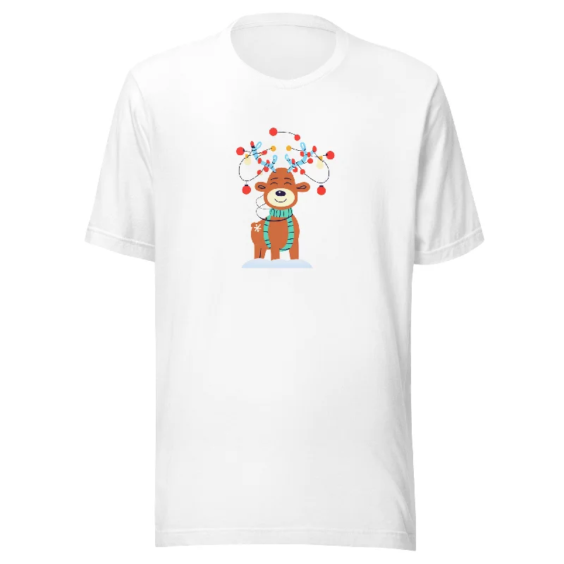 Cheerful Reindeer Christmas Graphic Women Staple Eco T-ShirtEmbroidered T-Shirts