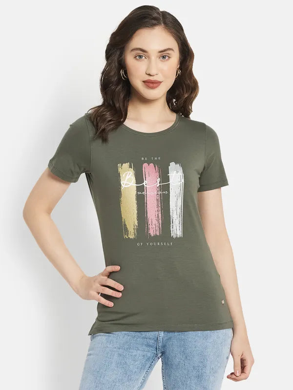 Women Olive T-ShirtPrinted T-Shirts