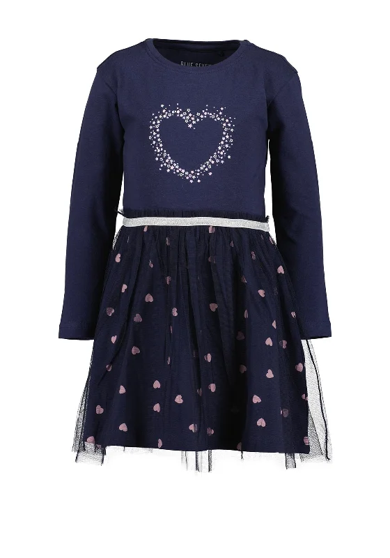 Blue Seven Girl Tulle Star and Heart Dress, Navy