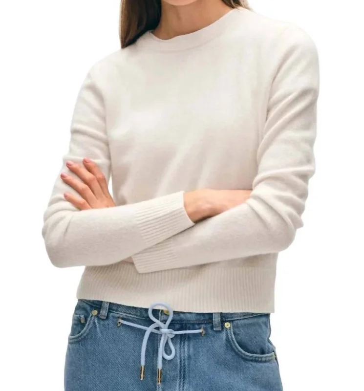 Cashmere Shrunken Classic Crew Top In Soft WhiteFormal Knit Tops