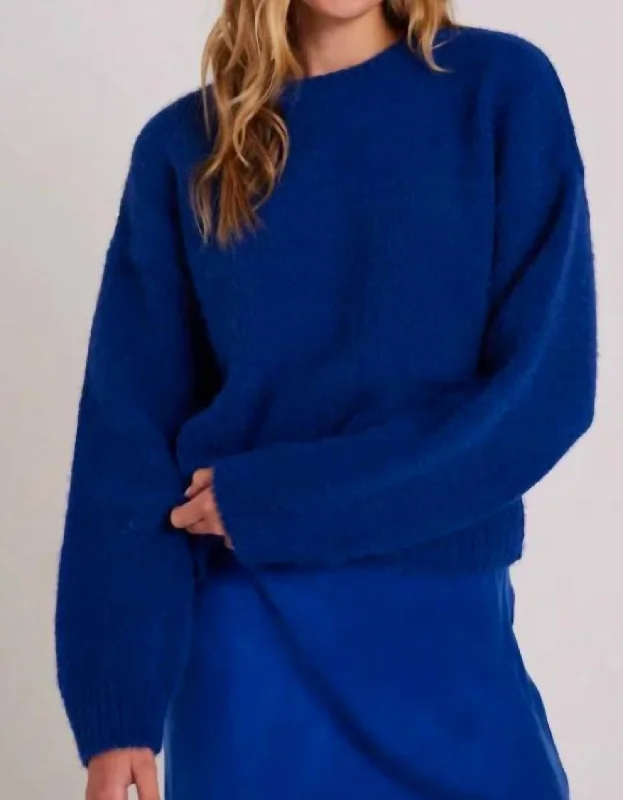 Cozy Drop Shoulder Sweater In Rich CobaltPlush Knit Tops