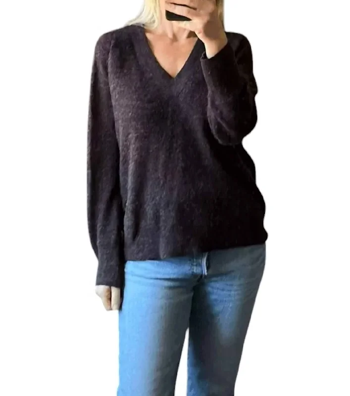 Alpaca V Neck Sweater In PurpleSports Team Knit Tops