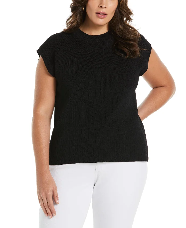 Plus Size Mixed Rib Mock Neck SweaterPlus size women's chiffon tops