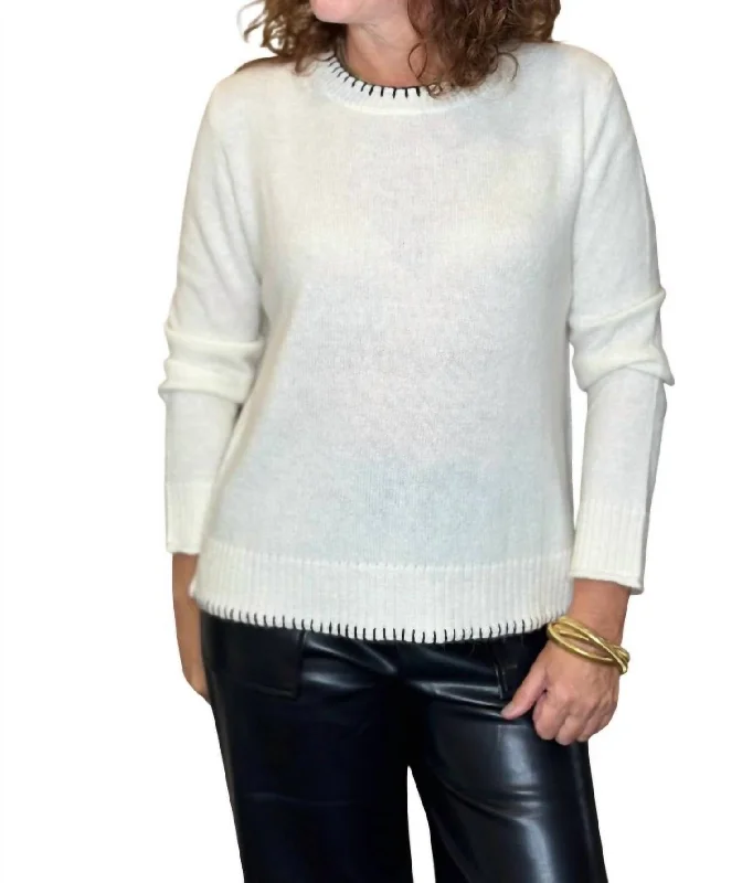 Everyday Blanket Stitch Sweater In WhiteLayered Knit Tops