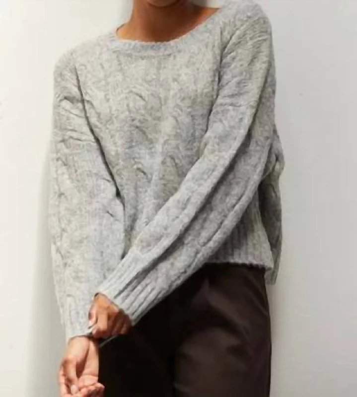 Chunky Cable Knit Sweater In Heather GreyEmbroidered Knit Tops