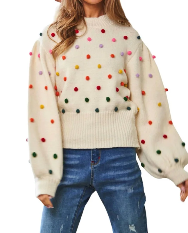 Party Isn't Over Pom Sweater In CreamSkateboard Knit Tops