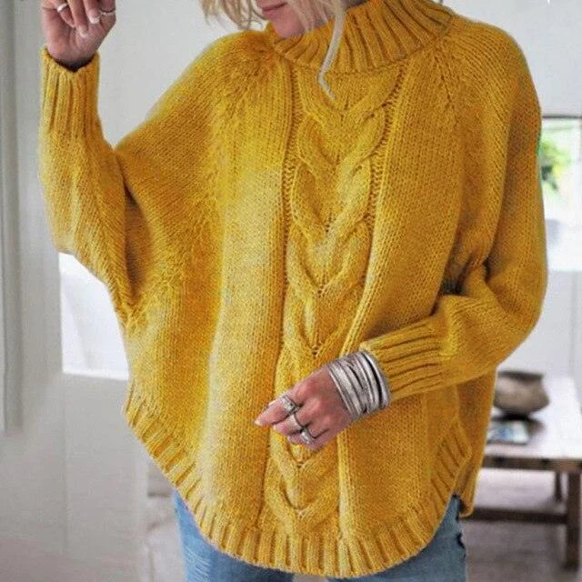 Great Autumn Women Sweater - Winter Oversize Turtleneck Sweater - Female Twist Simple Ruffle Pullover (TB8C)Statement Knit Tops