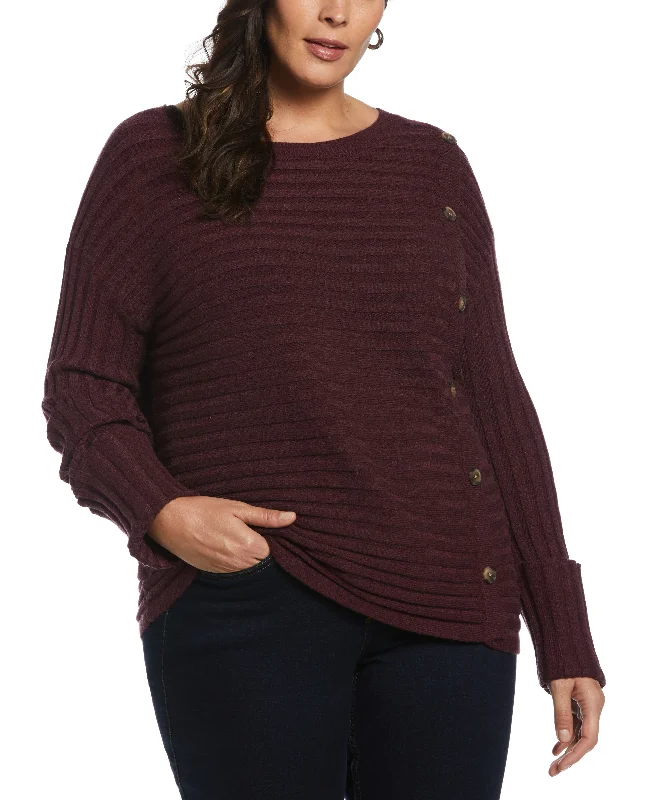 Plus Size Ribbed Sweater with Button DetailPlus size women's bohemian tops