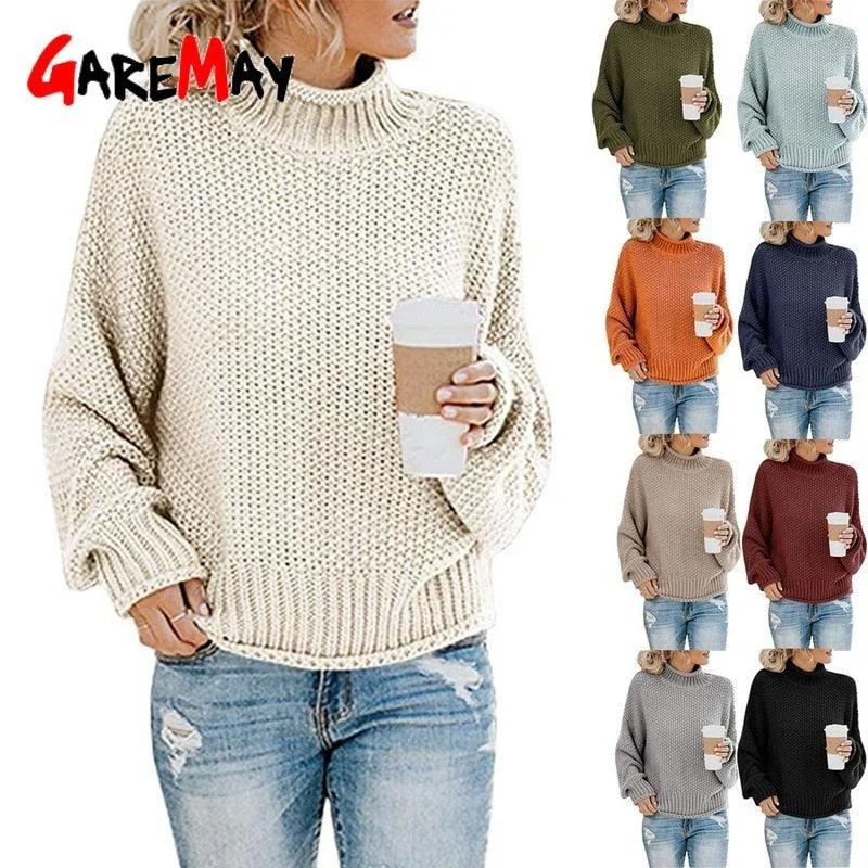 Trending Women's Sweater - Loose Winter Turtleneck Knitted Jumpers - Casual Ladies High Quality Oversized Thick Sweater (TB8C)(F23)Studded Knit Tops