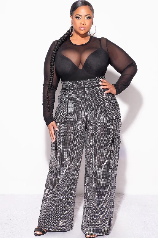 Final Sale Plus Size Shiny Studded Bling Bling Pants in BlackWomen's spring tops