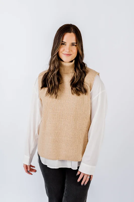 Bridget Turtleneck Sweater Vest | Taupe