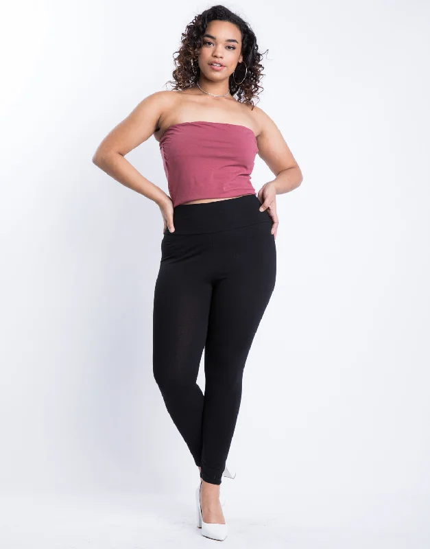 Plus Size Simple Stretch LeggingsWomen's beach tops