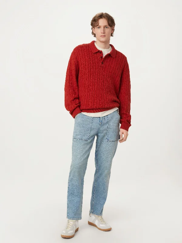 The Cable Knit Polo Sweater in RedSlim-fit polo shirt