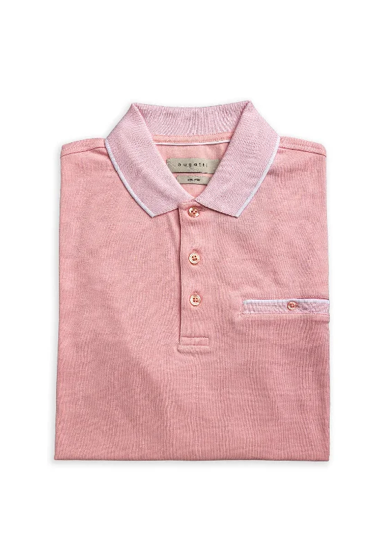 Bugatti Contrast Trim Polo Shirt, PinkMandarin collar polo shirt