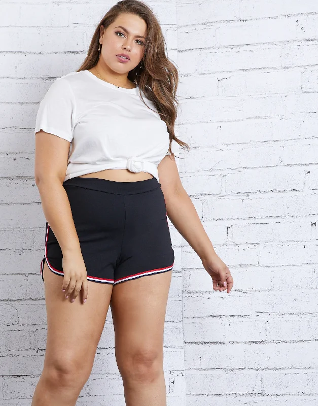 Plus Size Contrast Stripe Dolphin ShortsPlus size women's retro tops