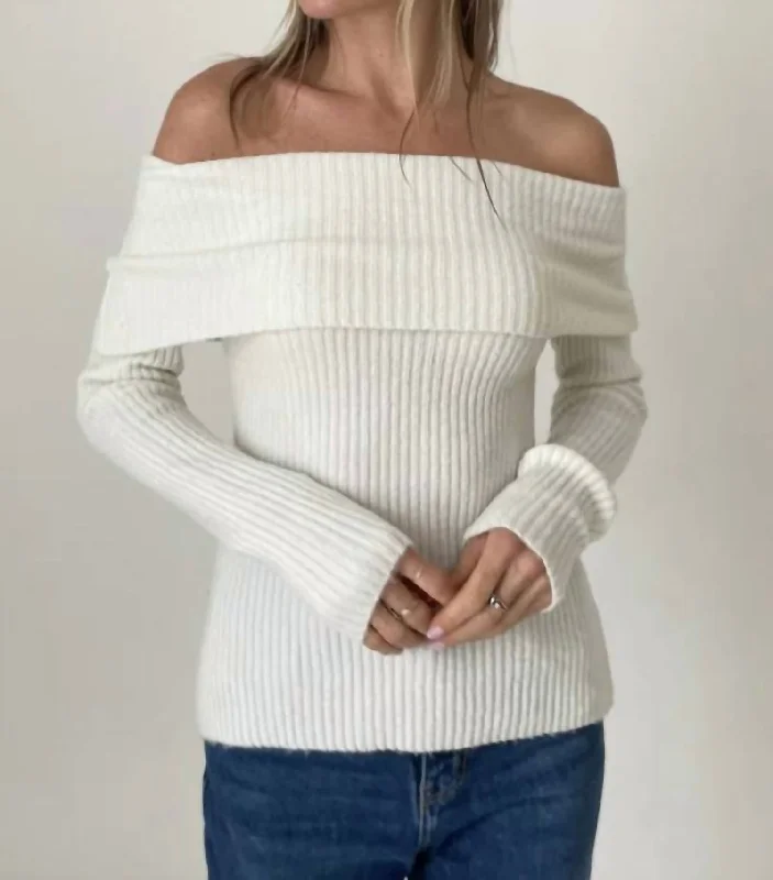 Regina Off The Shoulder Sweater In IvoryCashmere Knit Tops