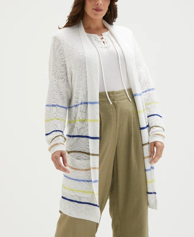 Plus Size Organic Cotton-Linen Blend Striped Duster Cardigan SweaterLarge women's windproof tops