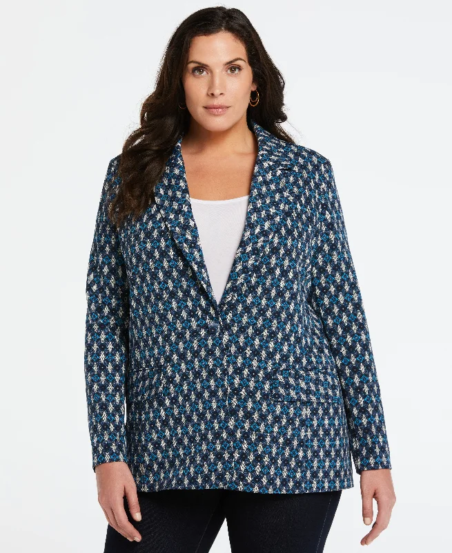 Plus Size Lined Medallion Print Single Breasted BlazerWomen's spring tops