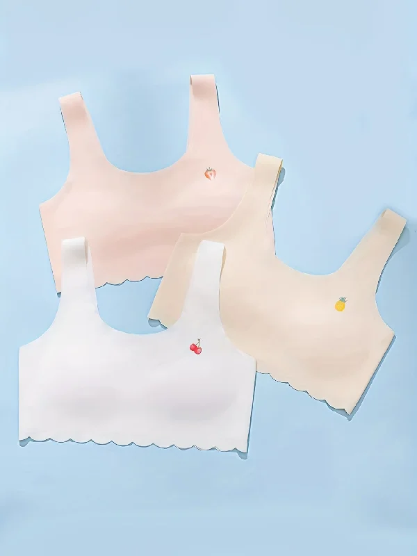 3pcs Cute Fruit Print Girl's Underwear - Comfortable, Cool, and Breathable Small Vests for 9-13 Years Old