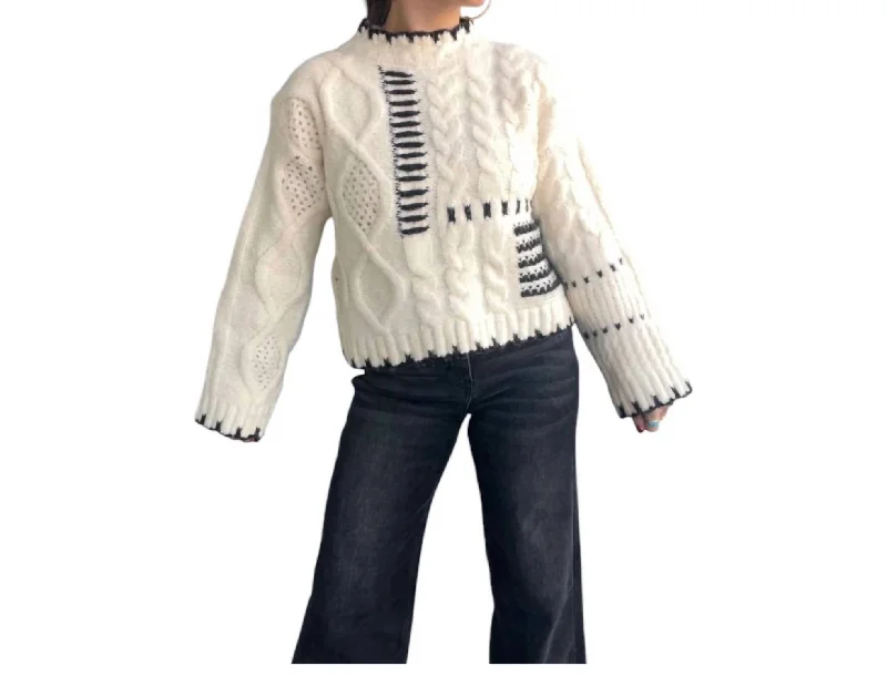 Ivy Stitched Cable Knit Sweater In Cream/blackColorblock Knit Tops