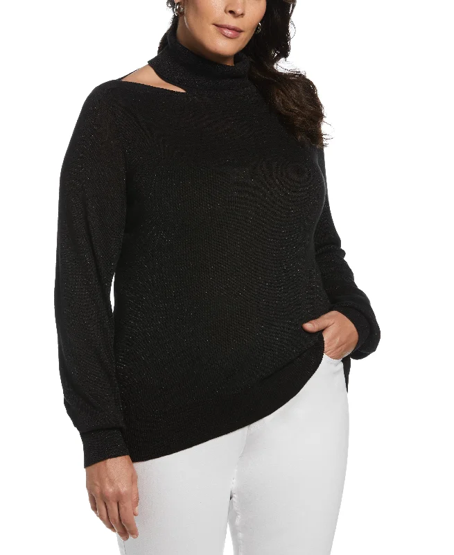 Plus Size Rib Trim Cut Out SweaterPlus size women's work tops