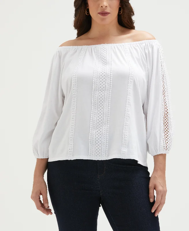 Plus Size Lace Trim Off the Shoulder TopWomen's thin tops