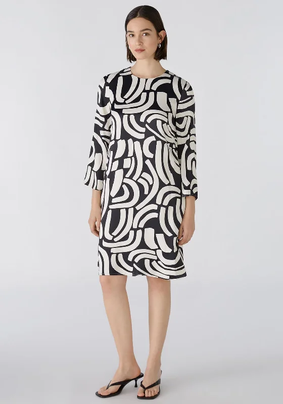 Oui Viscose Printed Shift Dress, Black & Off White